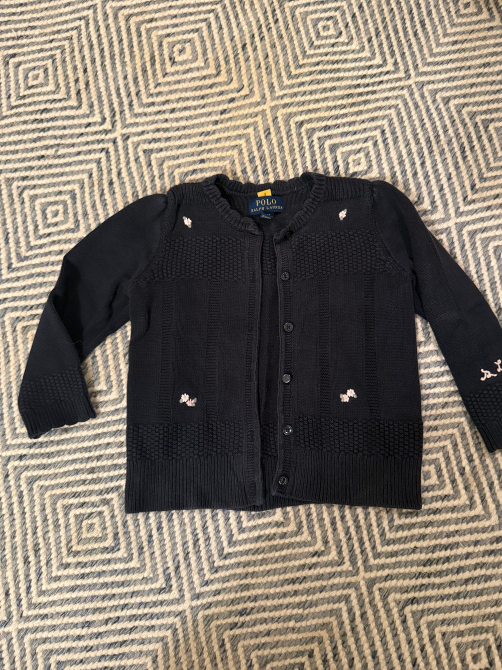 Polo Ralph Lauren Navy Cardigan with Floral Embroidery